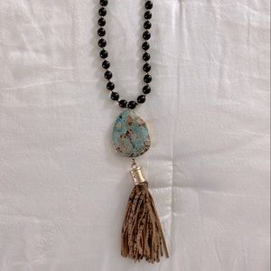 COPY - Betsy Pittard Designs Turquoise Stone with Black Beaded Chain